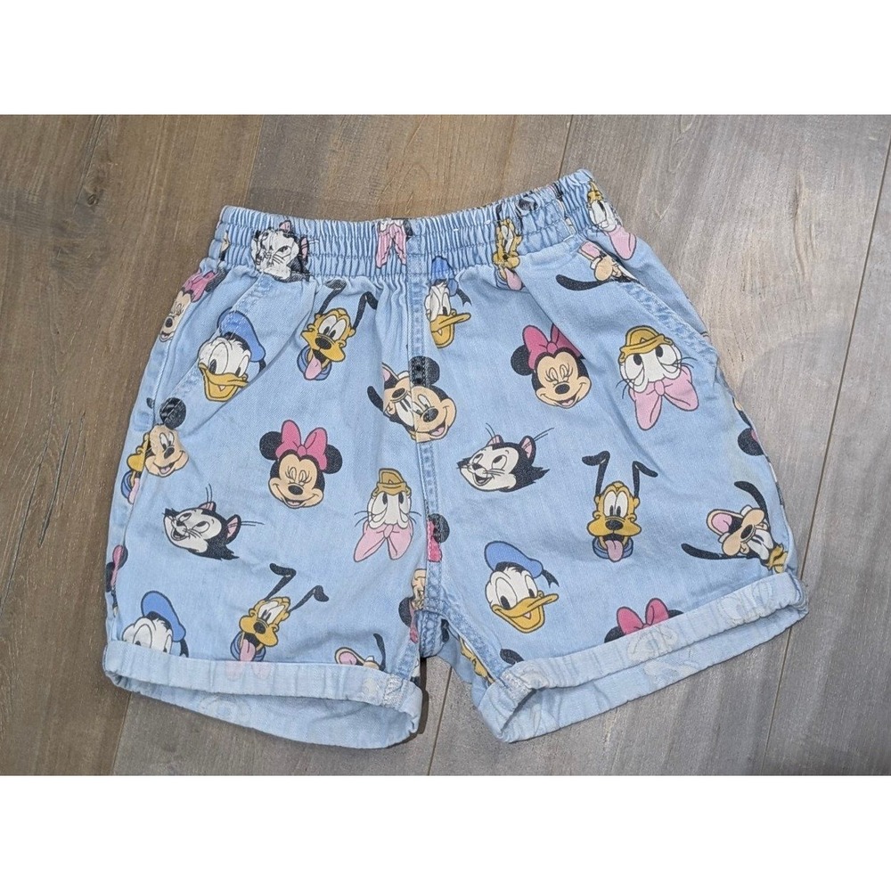 H&M Disney Mickey Minnie Donald Daisy Denim Shorts Girls Size 8 Blue